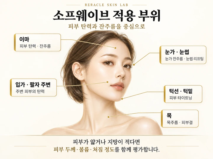 리라클 스킨랩이 제작한 이마, 눈가, 입가, 턱선, 목의 적용 부위 일러스트